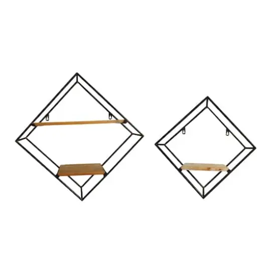 Set of 2 Black Metal Industrial Wall Shelf, 22", 17" {3}