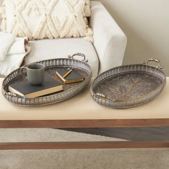 Brass Tree Patterned Tray Set {3}