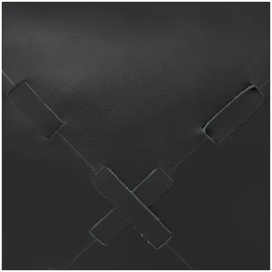 22" Leather Pouf with Woven Straps & Handles Black {6}