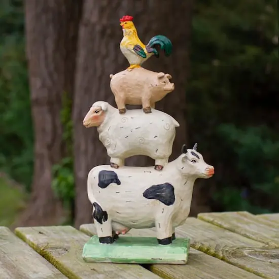 11.5" Stacked Farm Animals Outdoor Garden Statue {3}