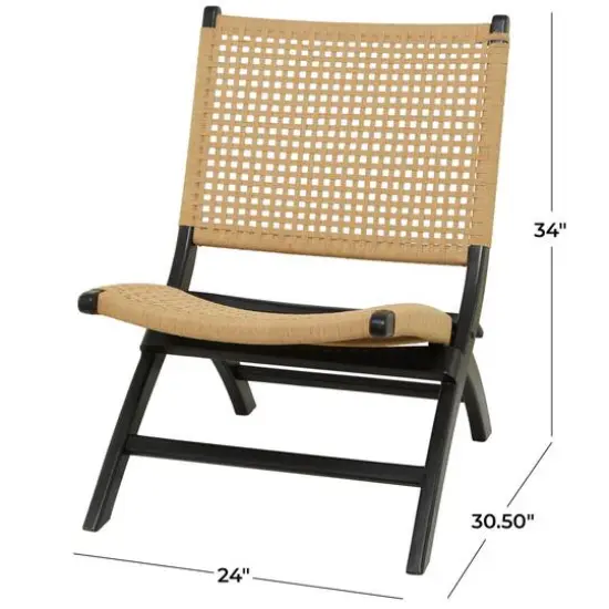 34" Black Wood Handmade WovenFolding Chair {6}