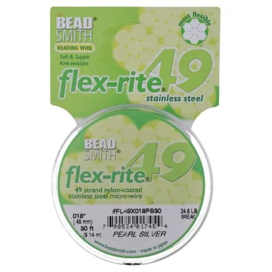 The Beadsmith&reg; Flex-rite&reg; 0.018" Pearl Silver 49 Strand Wire, 30ft. {1}