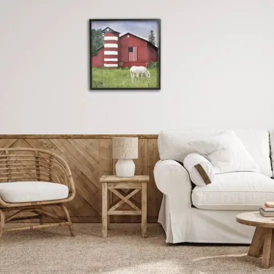 Stupell Industries Grazing White Horse Red Americana Barn Flag Framed Giclee Art Black {3}