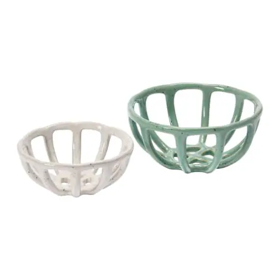 Hello Honey&reg; Green & White Stoneware Basket Set {1}