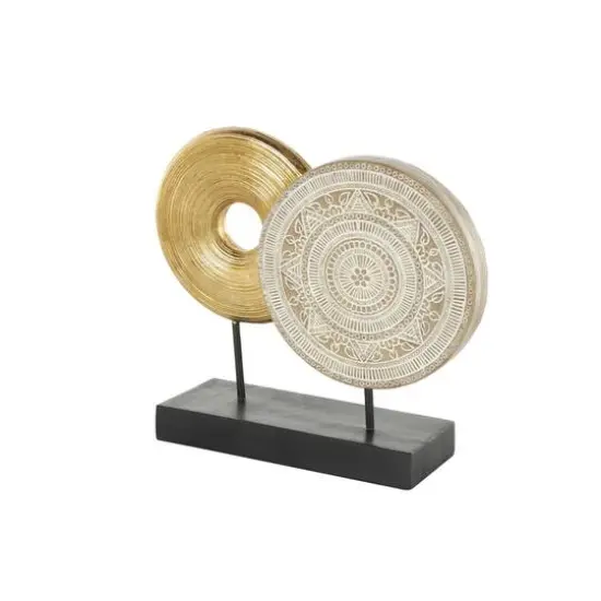 13" Gold Geometric Sculpture with Black Rectangular Base {4}