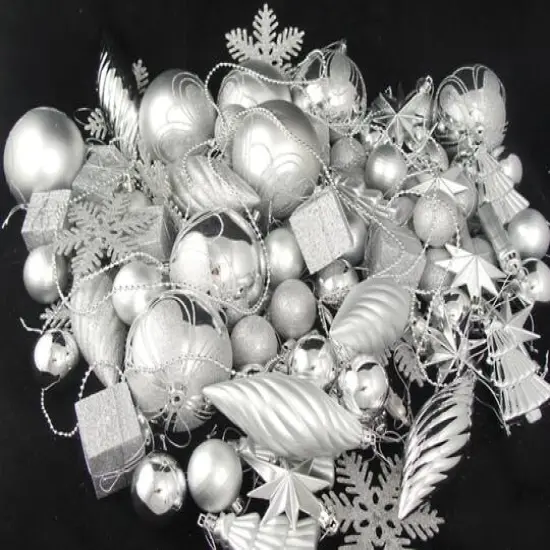 125ct 5.5" Splendor Silver Shatterproof 4-Finish Christmas Ornaments {4}
