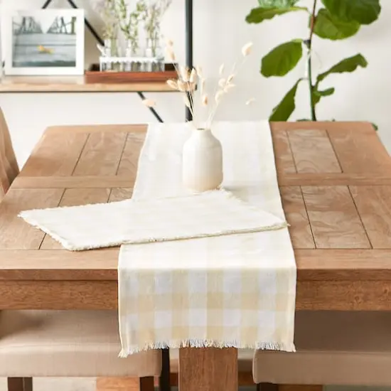DII&reg; Heavyweight Check Fringed Cotton Placemats, 6ct. Natural {8}