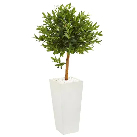 4ft. UV Resistant Olive Topiary Artificial Tree in White Planter {1}