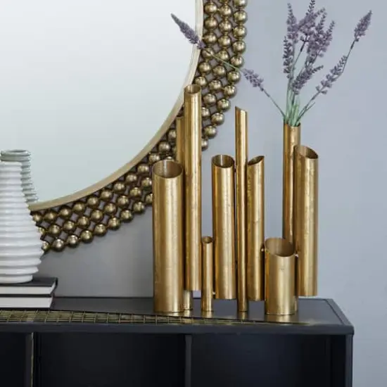 CosmoLiving by Cosmopolitan Gold Metal Organ Pipe Vase 11" x 3" x 14" {7}