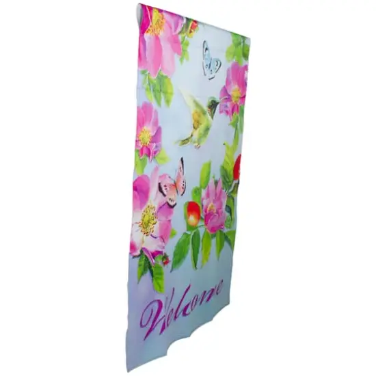 40" Pink & Blue Welcome Hummingbird Floral House Flag {5}