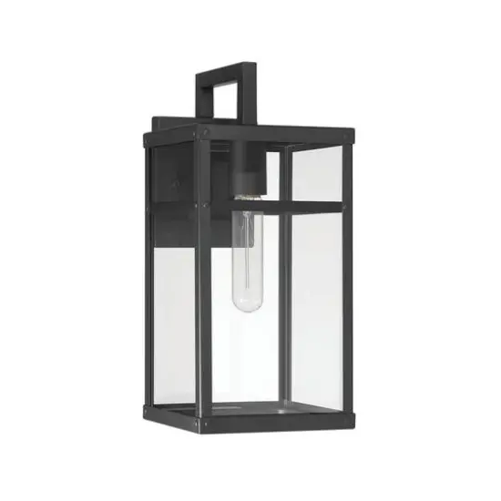 Hello Honey&reg; Blake Black Modern Metal & Clear Glass Paneled Wall Mounted Outdoor Light {7}