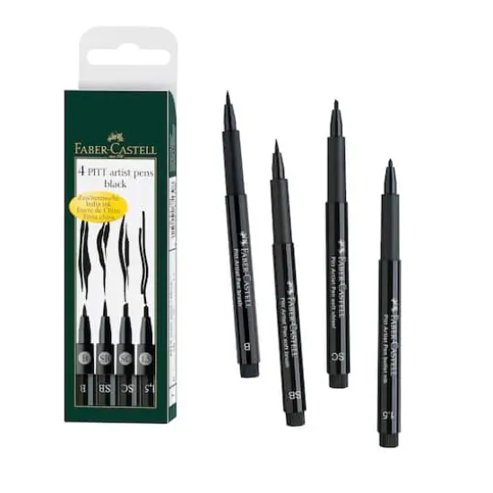 Faber-Castell&reg; PITT&reg; 4 Piece Black Artist Pen Set {4}
