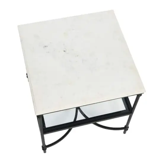 Hello Honey&reg; 25" Libertine Genuine Marble and Metal End Table with Glass Storage Shelf Black Finish {4}