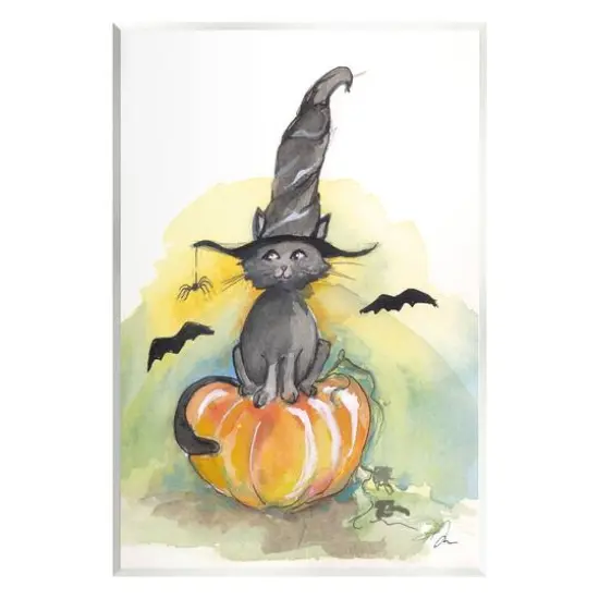 Stupell Industries Witch Cat on Pumpkin Wall Plaque Art {1}
