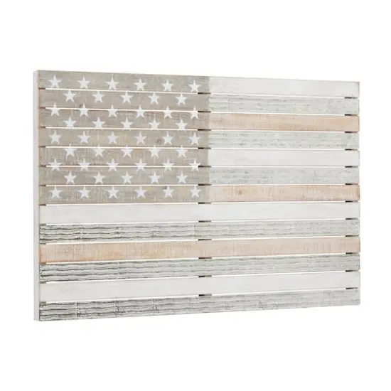 White Wood French Country American Flag Wall Decor, 26" x 38" x 2" {3}