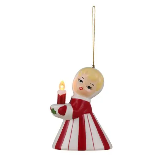 Mr. Christmas Vintage Christmas Candy Cane Girl with Candle Ornament {1}