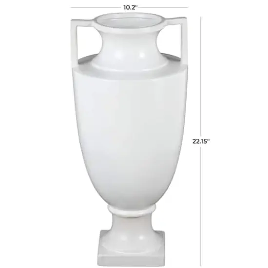 22" White Urn-Shaped Ceramic Vase with Handles {5}