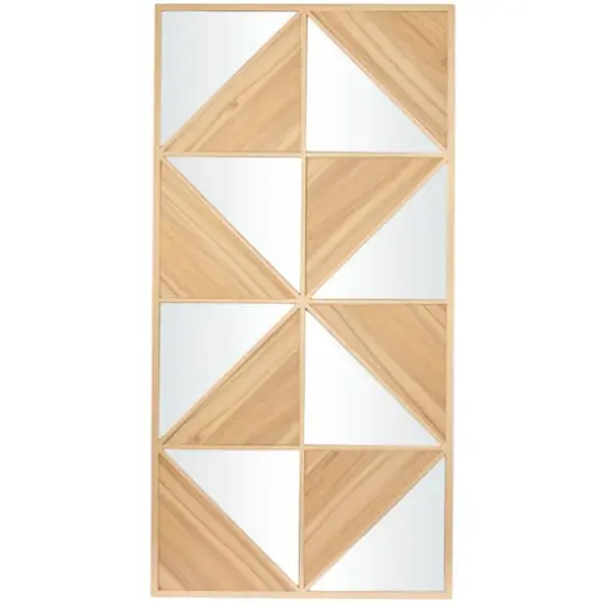 Light Brown Wood Triangle Mirrored Geometric Wall Decor 24" x 2" x 47" {1}