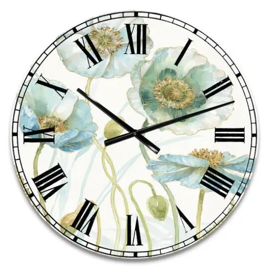 Designart Blue Cottage Flowers Drawing I Wall Clock {1}
