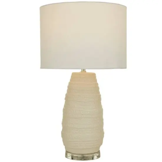 Cream Ceramic Gourd Style Base Table Lamp with Drum Shade 14" x 14" x 25" {1}