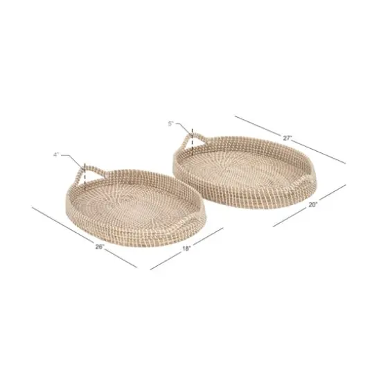 Brown Sea Grass Boho Style Tray Set {5}