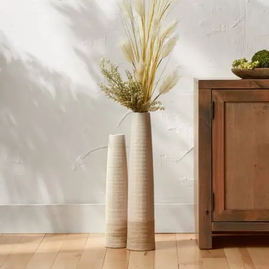 19.5" White Stoneware Floor Vase {3}