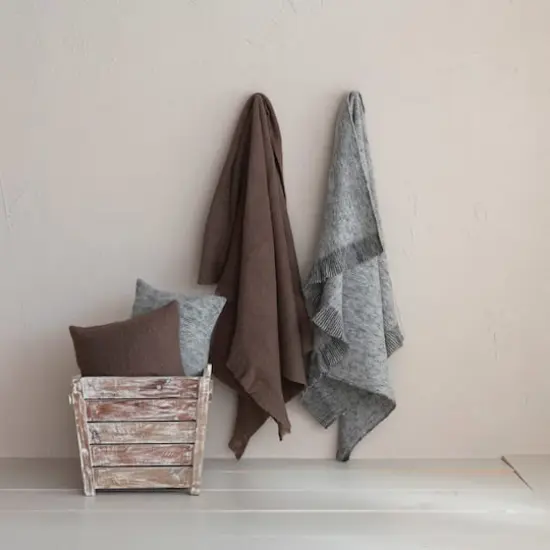 Hello Honey&reg; 24" Gray Brushed New Zealand Wool Striped Lumbar Pillow {3}