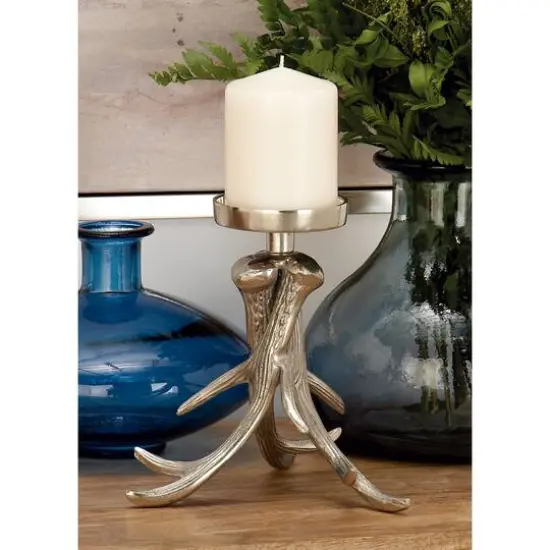 8" Silver Aluminum Traditional Candlestick Holder {7}