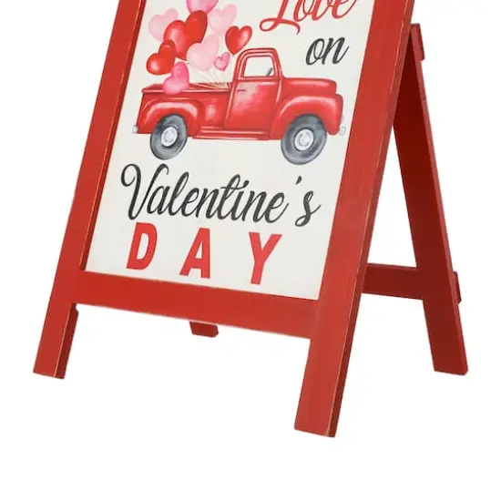 Glitzhome&reg; 24" Wooden Valentine's Truck Standing Porch Sign {8}