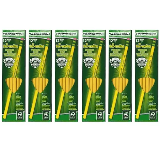 Ticonderoga&reg; Tri-Write&trade; Pencils with Eraser, 6 Packs of 12 {1}