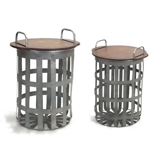 Metal and Wood Side Tables Set {1}