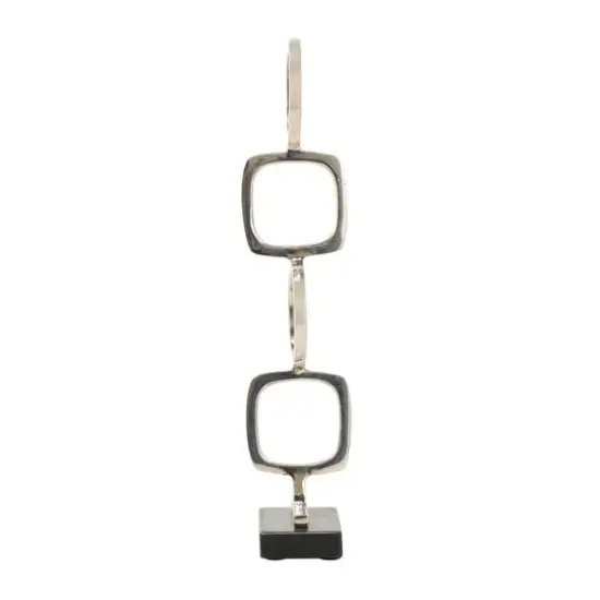 Aluminum Abstract Stacked Geometric Rings Sculpture with Marble Base Set Silver {7}