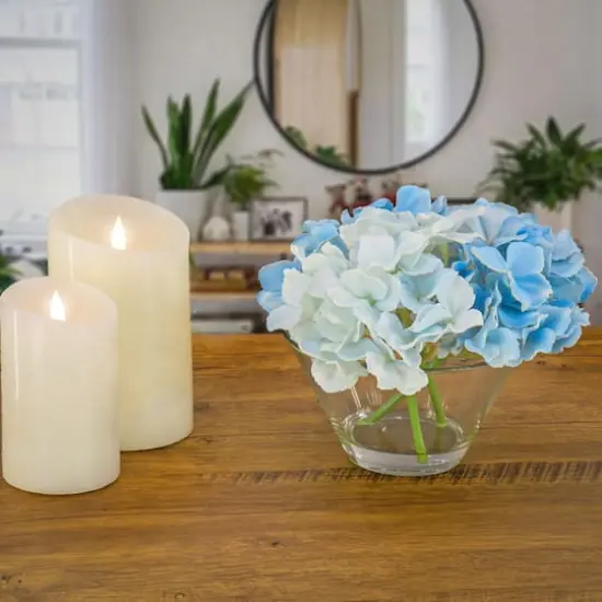 8" Hydrangea in Glass Vase Blue {4}