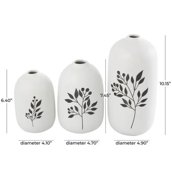 White Ceramic Vase with Black Leaf & Berry Prints Set {6}