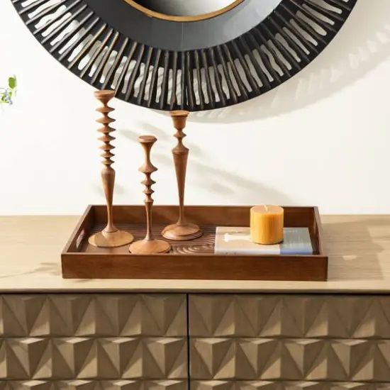 Glitzhome&reg; Rectangle Rubber Wood Abstract Trays Set {5}