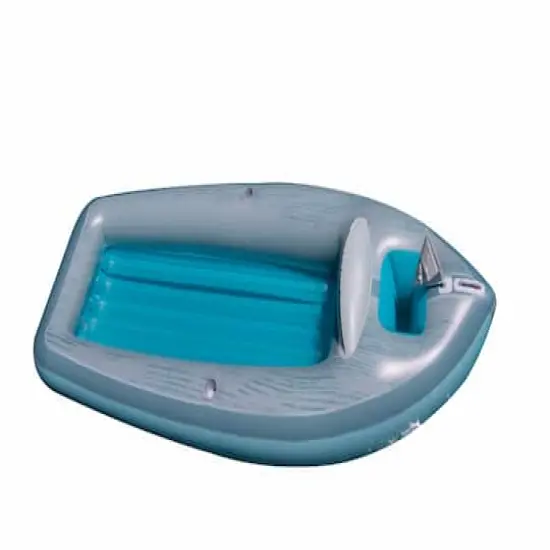 9ft. Inflatable Gray & Blue Classic Boat Cruiser Pool Float with Cooler {1}