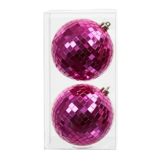 2 Pack 4" Mirror Disco Ball Ornaments by Ashland® Pink {1}