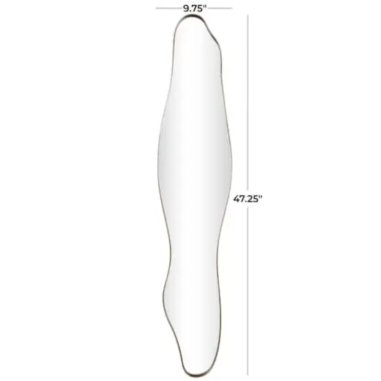 47" Gold Colored Slim Abstract Wavy Metal Wall Mirror {7}