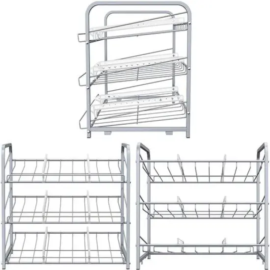 3-Tier Stackable Can Rack Organizer Silver {6}