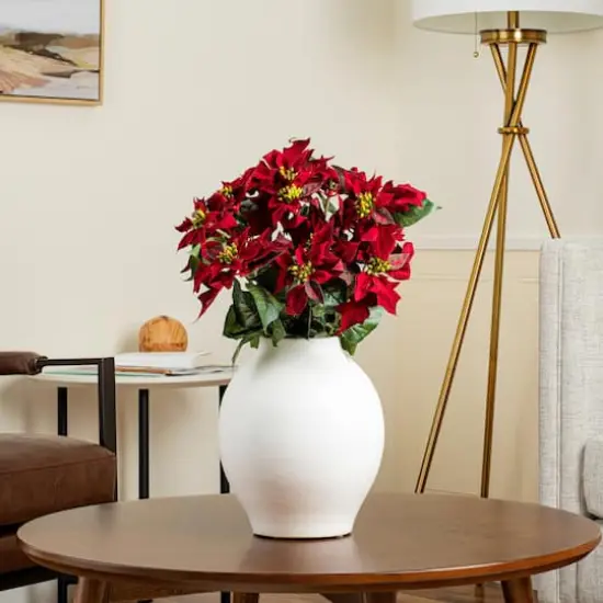 18" Red Poinsettia and Leaf Bush {3}