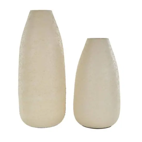 Cream Minimalistic Distressed Textured Metal Vase Set {8}
