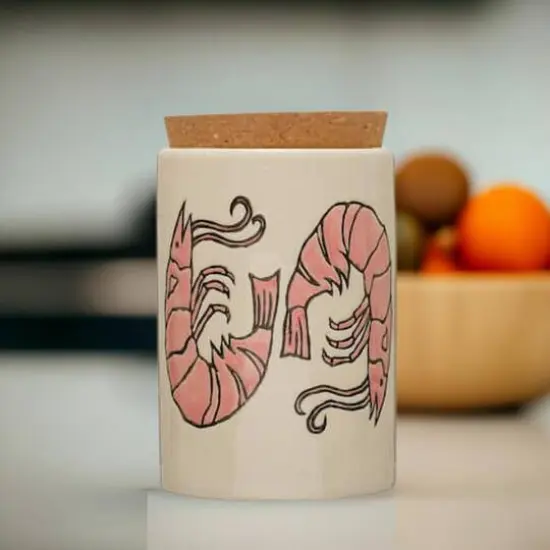 Hello Honey&reg; 6" Wax Relief Prawns Coastal Stoneware Jar with Cork Lid {2}
