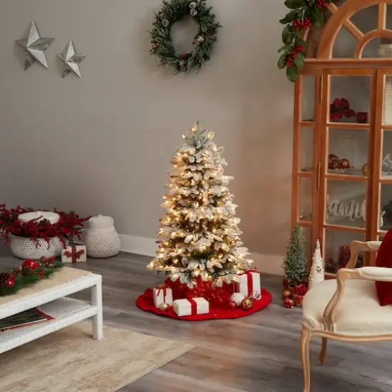 4ft. Pre-Lit Flocked North Carolina Fir Artificial Christmas Tree, Clear Lights {10}