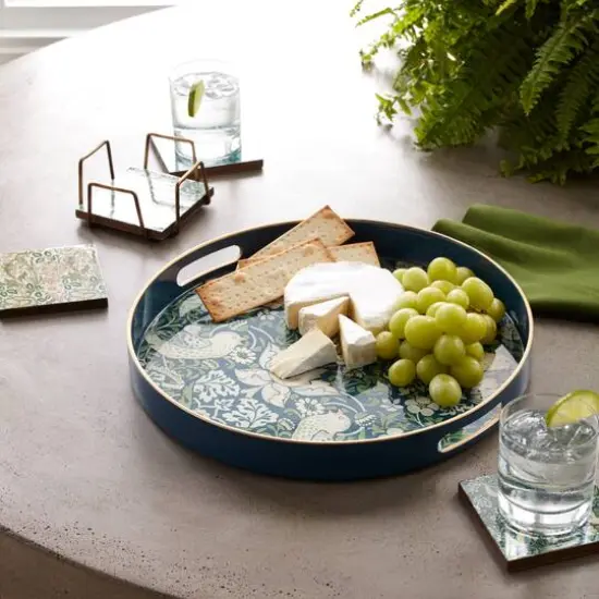 13.5" Blue and Green Round William Morris Tray {3}