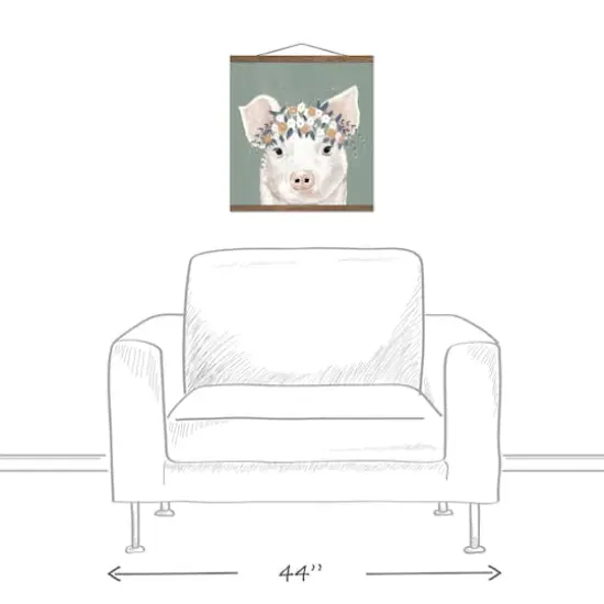 Pig With Flowers 16" x 16" Teak Hanging Canvas {4}