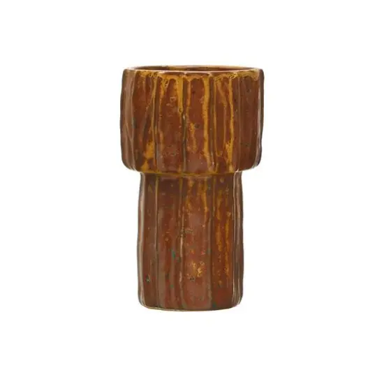 Hello Honey&reg; Bloomingville 6.5" Brown Modern Pleated Stoneware Vase {1}