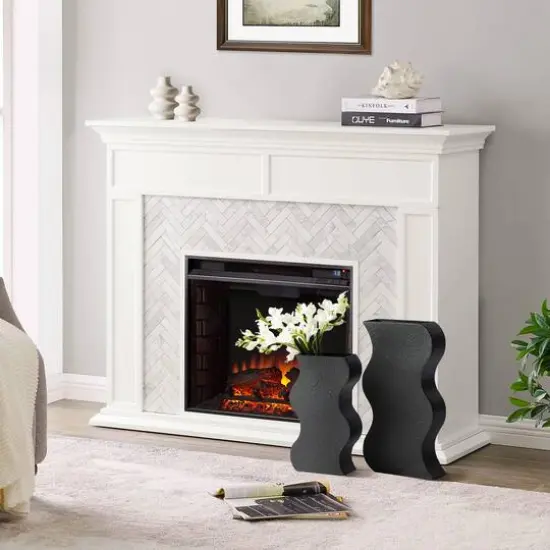 Glitzhome® Modern Black Textured Ripple Metal Floor Vases Set {9}