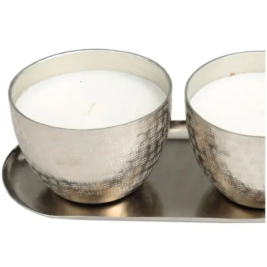Campfire Scented Candles in Silver Grid Patterned Bowls Set {5}