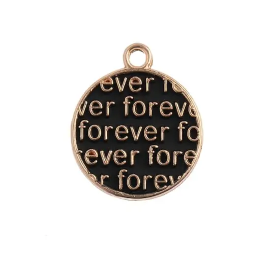 John Bead Sweet & Petite Black Round with Words Charms, 10ct. {1}