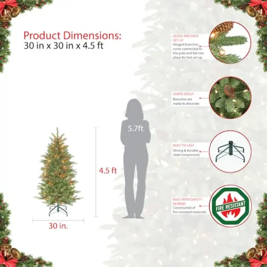 4.5ft. Pre-Lit Slim Fraser Fir Artificial Christmas Tree, Multicolor Lights {6}